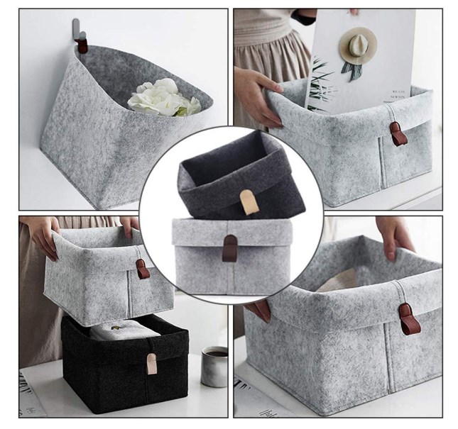 25*25*18cm Grey Felt Storage Basket Wonderful Design With Leather Handles