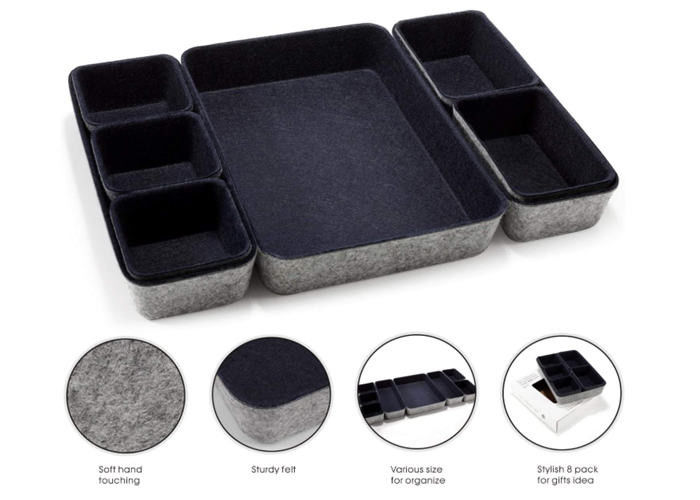Navy 10.6x7.5x1.8 Felt Storage Boxes For Drawers