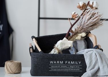 Dark Grey Large Felt Storage Boxes Wooden Handle And Stylish Storage