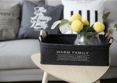 Dark Grey Large Felt Storage Boxes Wooden Handle And Stylish Storage