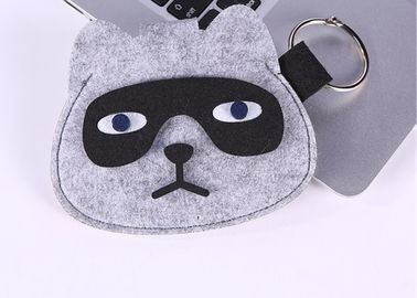 Cute Carton Pattern Felt Coin Bag , 10*10 Cm Grey Felt Bag For USB Data Cable