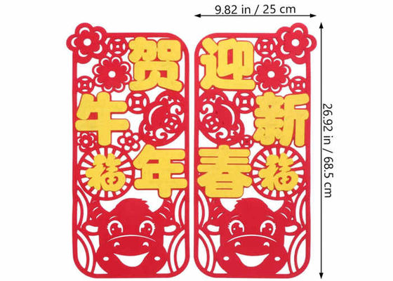 Cartoon Ox EN71 Felt Holiday Decorations Spring Festival Couplets