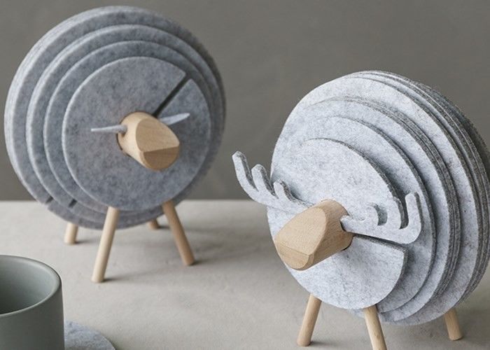Light Grey Sheep Shaped Coaster Felt Creative Desktop Decoration For Home