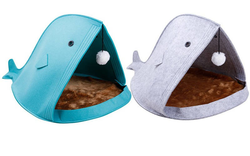 Silk Screen Wool Shark Shape Felt Pet Cave For Little Cat